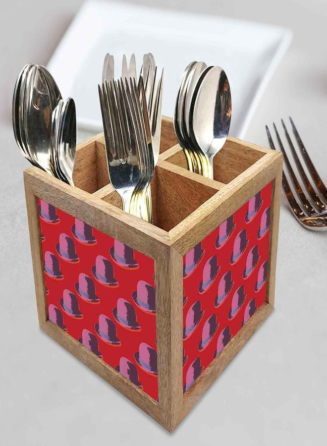 Nutcase Wooden Cutlery Stand Holder Silverware Caddy Spoons Forks Knives Organizer for Dining Table & Kitchen -Made in India-Spoons NOT Included - Hat Red - Image 2
