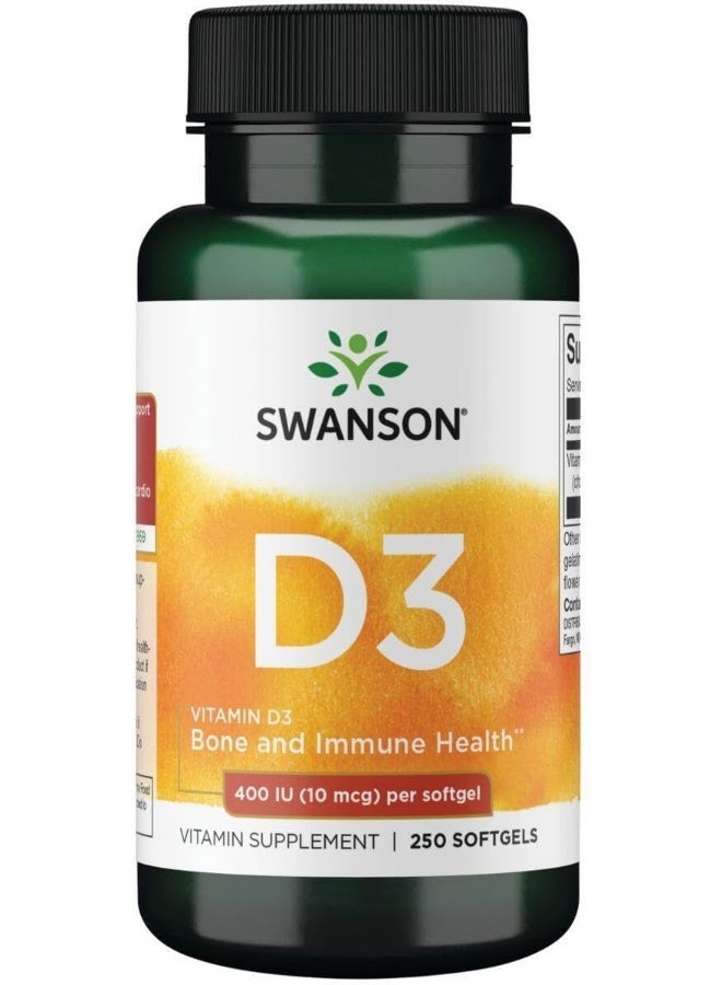 Swanson Vitamin D3 400IU (10 MCG) 250 SGELS - Image 1