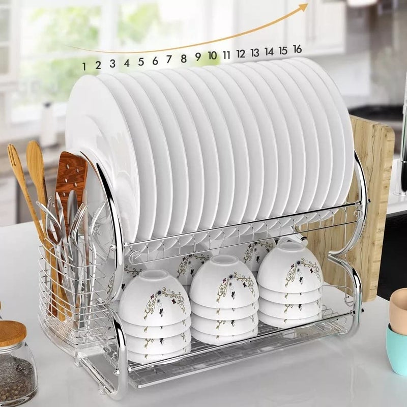 Whitecloud TRANSFORMING HOMES® Stainless Steel Dish Rack Steel 2-Tier Multi-Function Dish Drying Rack Cup Drainer Strainer Silver, 7-Pieces, (42cm-8) - Image 5