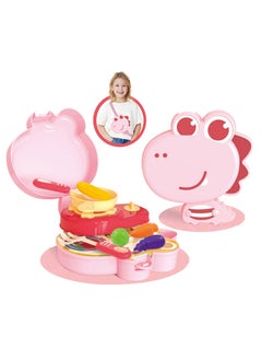 Swift Kitchen Toy Dinosaur Design with Backpack Pretend Cooking Food Play Dinnerware Set Safe Cute Children Girl Toy Gift Fun Game Toy Kitchen Pink  - Image 1
