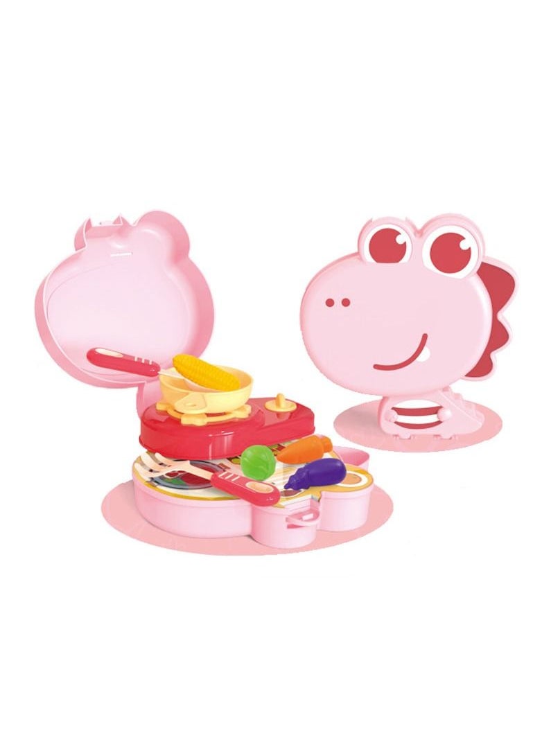 Swift Kitchen Toy Dinosaur Design with Backpack Pretend Cooking Food Play Dinnerware Set Safe Cute Children Girl Toy Gift Fun Game Toy Kitchen Pink  - Image 3