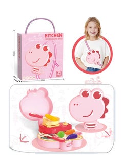 Swift Kitchen Toy Dinosaur Design with Backpack Pretend Cooking Food Play Dinnerware Set Safe Cute Children Girl Toy Gift Fun Game Toy Kitchen Pink  - Image 5