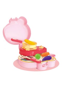 Swift Kitchen Toy Dinosaur Design with Backpack Pretend Cooking Food Play Dinnerware Set Safe Cute Children Girl Toy Gift Fun Game Toy Kitchen Pink  - Image 2