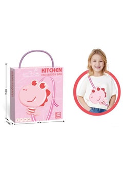 Swift Kitchen Toy Dinosaur Design with Backpack Pretend Cooking Food Play Dinnerware Set Safe Cute Children Girl Toy Gift Fun Game Toy Kitchen Pink  - Image 4
