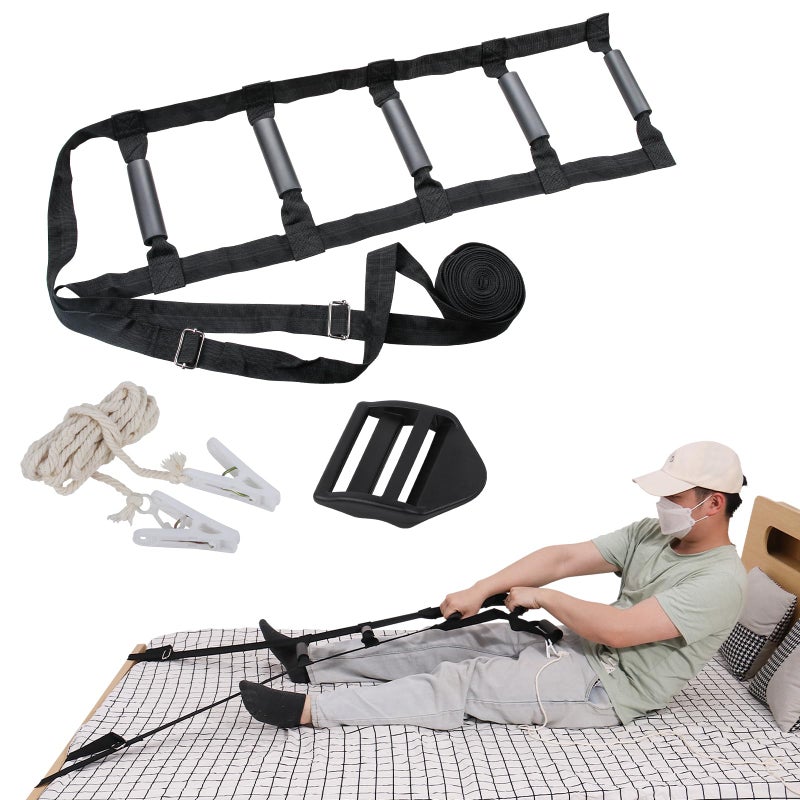 ZUEXT Bed Ladder Assist 160 Inch Black Pull Up Assist Device w 5 Handles Grips Adjustable Rope Ladder Straps Sit Up Handle Helper for Elderly Seniors Adults Pregnant Injury Handicapped Patients