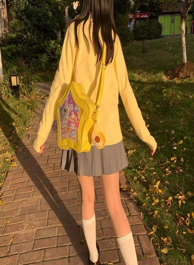 Vobomo Star Shape Ita Bag Pins Display Crossbody Bag PU Leather Backpack Y2k Aesthetic Cute Handbag, Yellow, S, Y2K Aesthetic - Image 4
