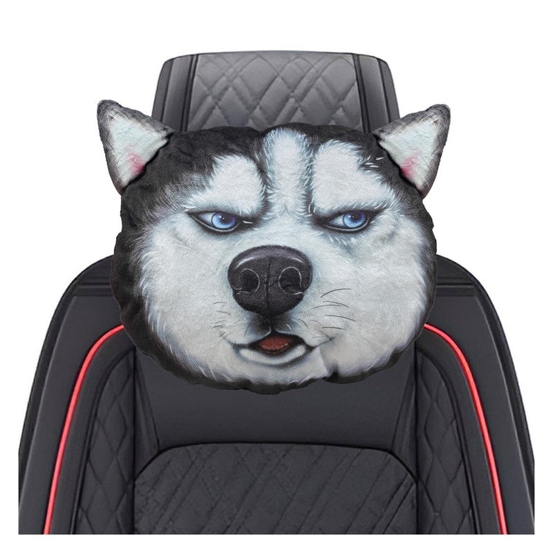 LHDOS Cute Husky Dog Car Headrest Pillow Memory Foam Car Neck Pillow Auto Seat Cushion of Headrests for Pain Pressure Relief Cartoon Neck Support Cushion with Adjustable Strap for Most Cars Husky - Image 3