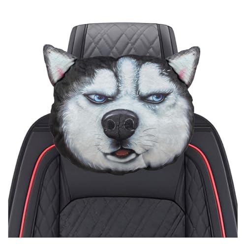 LHDOS Cute Husky Dog Car Headrest Pillow Memory Foam Car Neck Pillow Auto Seat Cushion of Headrests for Pain Pressure Relief Cartoon Neck Support Cushion with Adjustable Strap for Most Cars Husky - Image 1