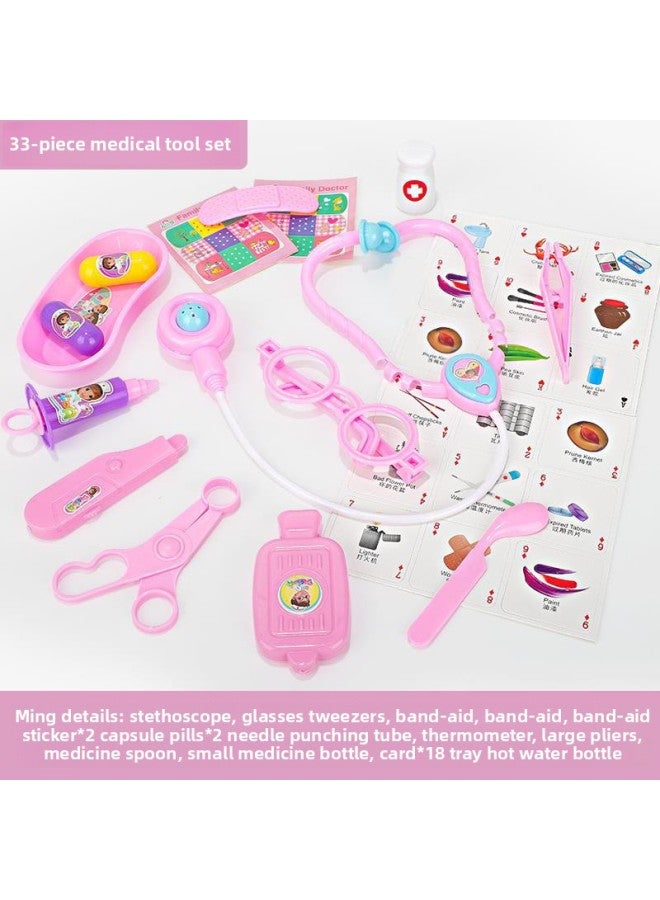 Doctor Small Toy Set Medical Kit Injection Nurse Boys Girls Children Stethoscope Baby-Color:33 Pieces Of Medical Tools Pink Special Experience Outfit - Image 1