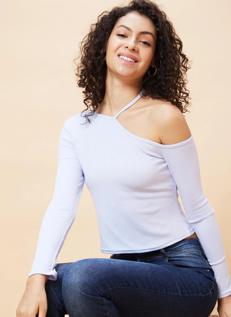 globus Globus Women One Shoulder Cut Out Ribbed Pure Cotton Crop Top