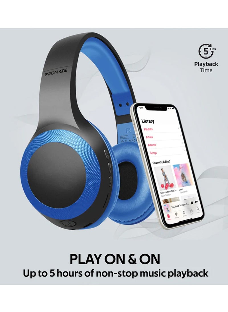 Generic Wireless Headphone (Over Ear) Deep Bass, Hi-Fi Sound, Built-In Mic, On-Ear Controls, Soft Earpads, MicroSD Card Slot and AUX Port - Blue  - Image 2
