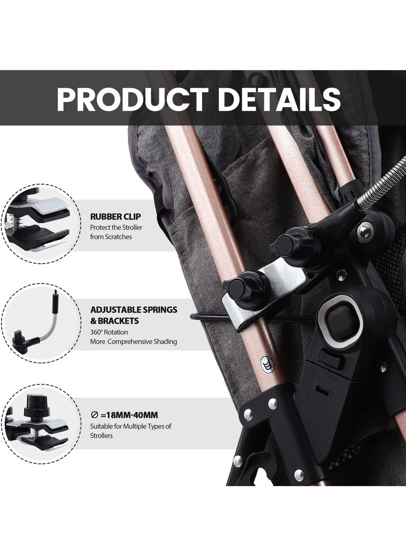 Y&D - Baby Stroller Parasol, 75 cm Sunshade with Clip Universal UV Protection Umbrella 50+ Adjustable 360 Degree Waterproof for Strollers, Wheelchairs, Beach Chair - Black - Image 1