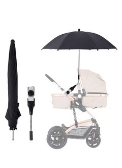 Baby Stroller Parasol, 75 cm Sunshade with Clip Universal UV Protection Umbrella 50+ Adjustable 360 Degree Waterproof for Strollers, Wheelchairs, Beach Chair - Black