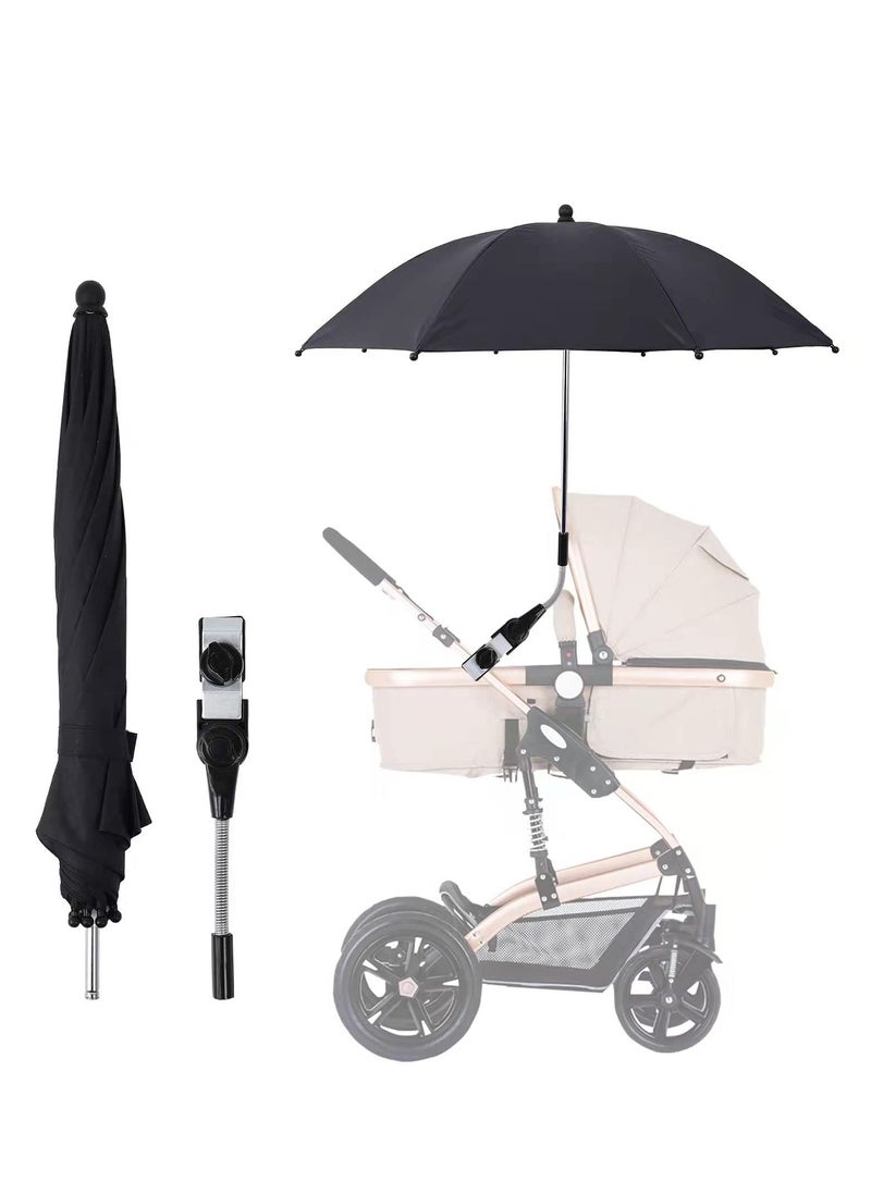 Y&D - Baby Stroller Parasol, 75 cm Sunshade with Clip Universal UV Protection Umbrella 50+ Adjustable 360 Degree Waterproof for Strollers, Wheelchairs, Beach Chair - Black - Image 1