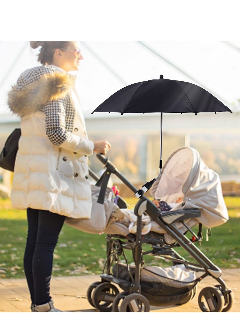 Y&D - Baby Stroller Parasol, 75 cm Sunshade with Clip Universal UV Protection Umbrella 50+ Adjustable 360 Degree Waterproof for Strollers, Wheelchairs, Beach Chair - Black - Image 1