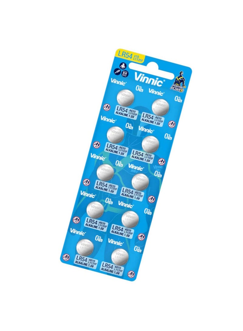 فينك 10-Pieces Vinnic AG10 / LR1130 (LR54) (L1131F) Alkaline 1.5V Button Cell Batteries  - Image 3