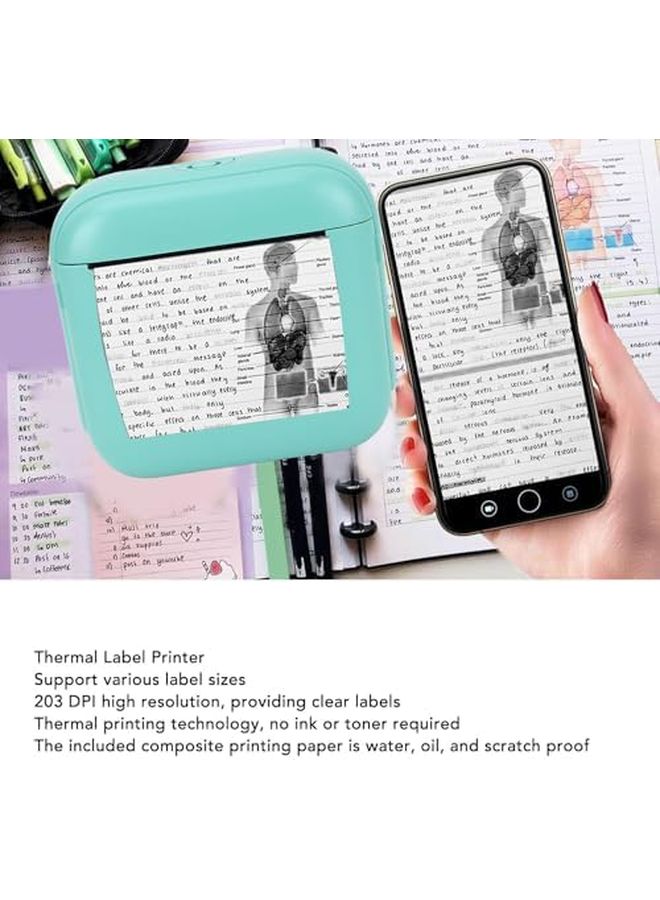 Green Bluetooth Thermal Label Printer 203DPI Inkless Portable Sticker Maker with WalkPrint App - Image 5