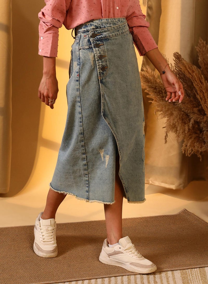 PINACOLADA Women's Light Blue Asymmetrical Midi Denim Skirt  - Image 3