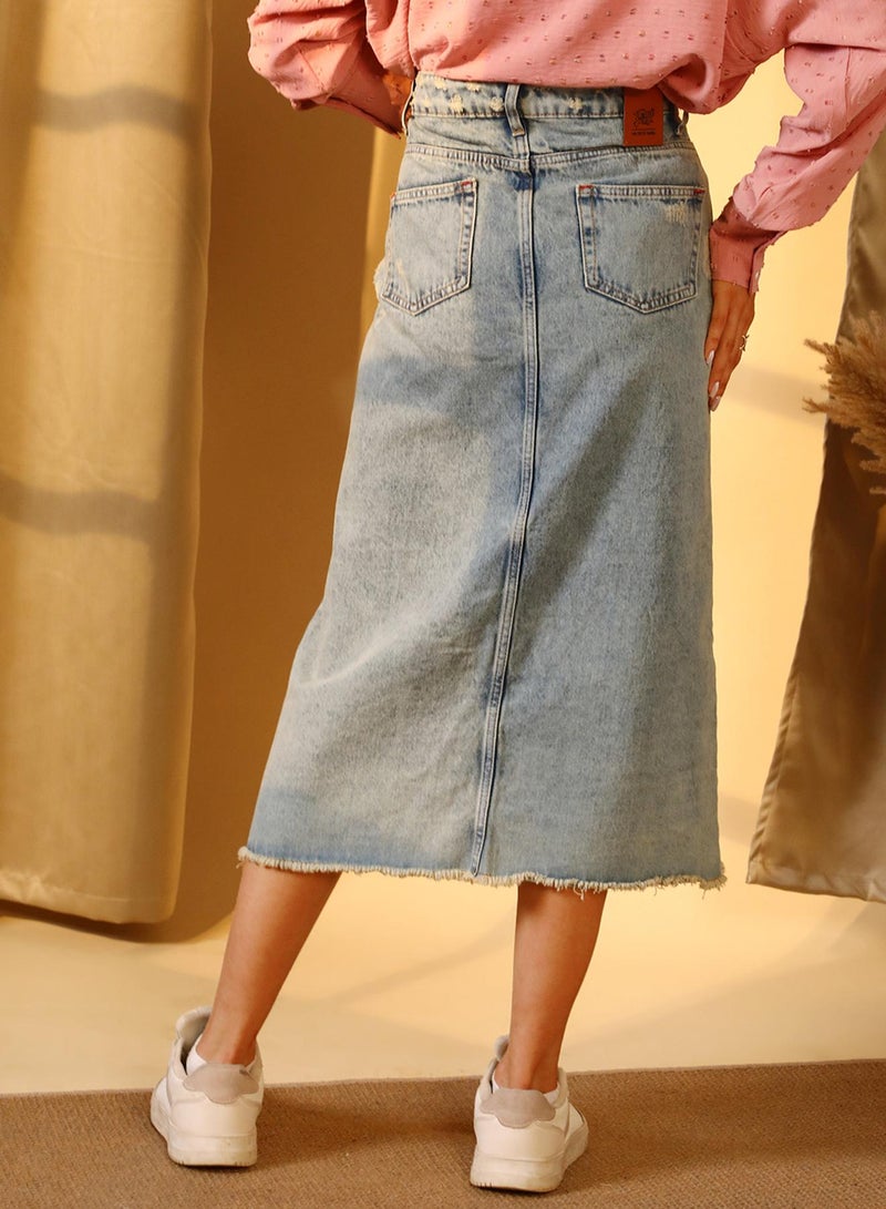 PINACOLADA Women's Light Blue Asymmetrical Midi Denim Skirt  - Image 5