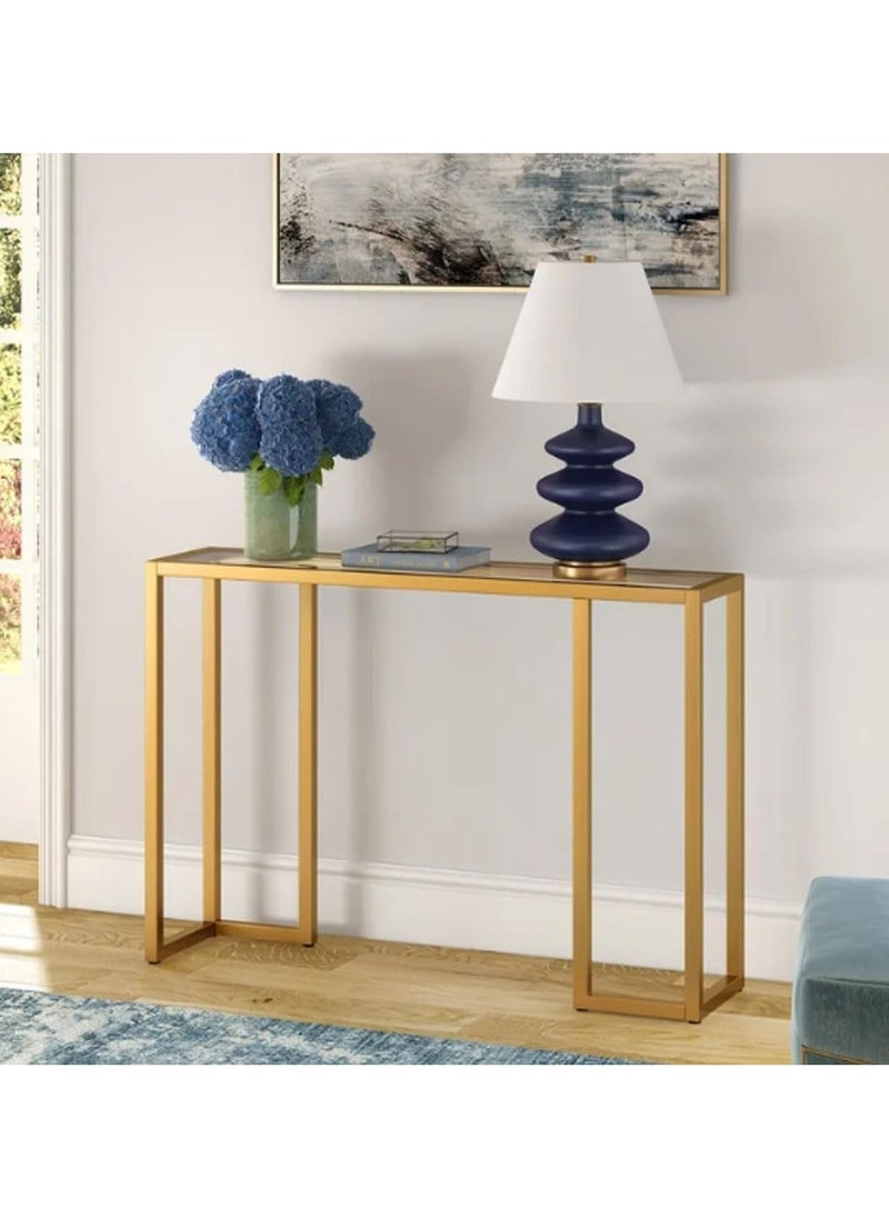 LINGWEI Glass Console Table with Storage Versatile & Stylish for Living Room Entryway and Kitchen Tempered Glass Metal Frame Sleek Elegance for Modern Homes  - Image 1
