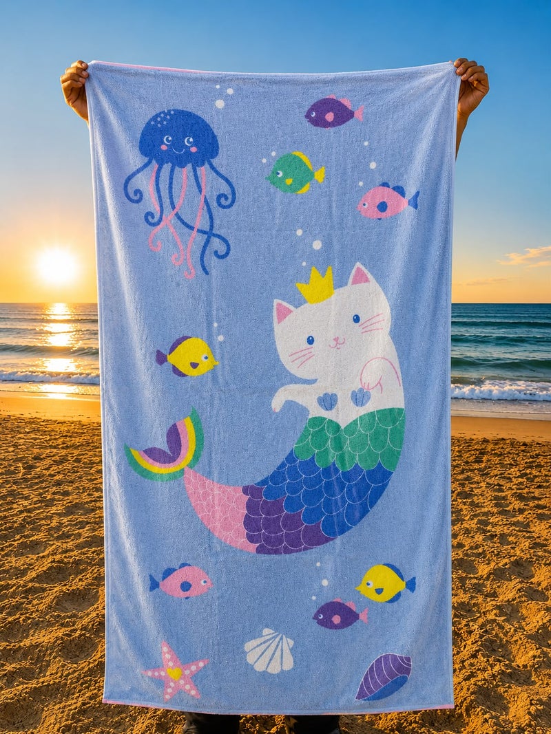 Kids Beach Towel – 100% Cotton | 80 × 140 cm - Mermaid Ketty