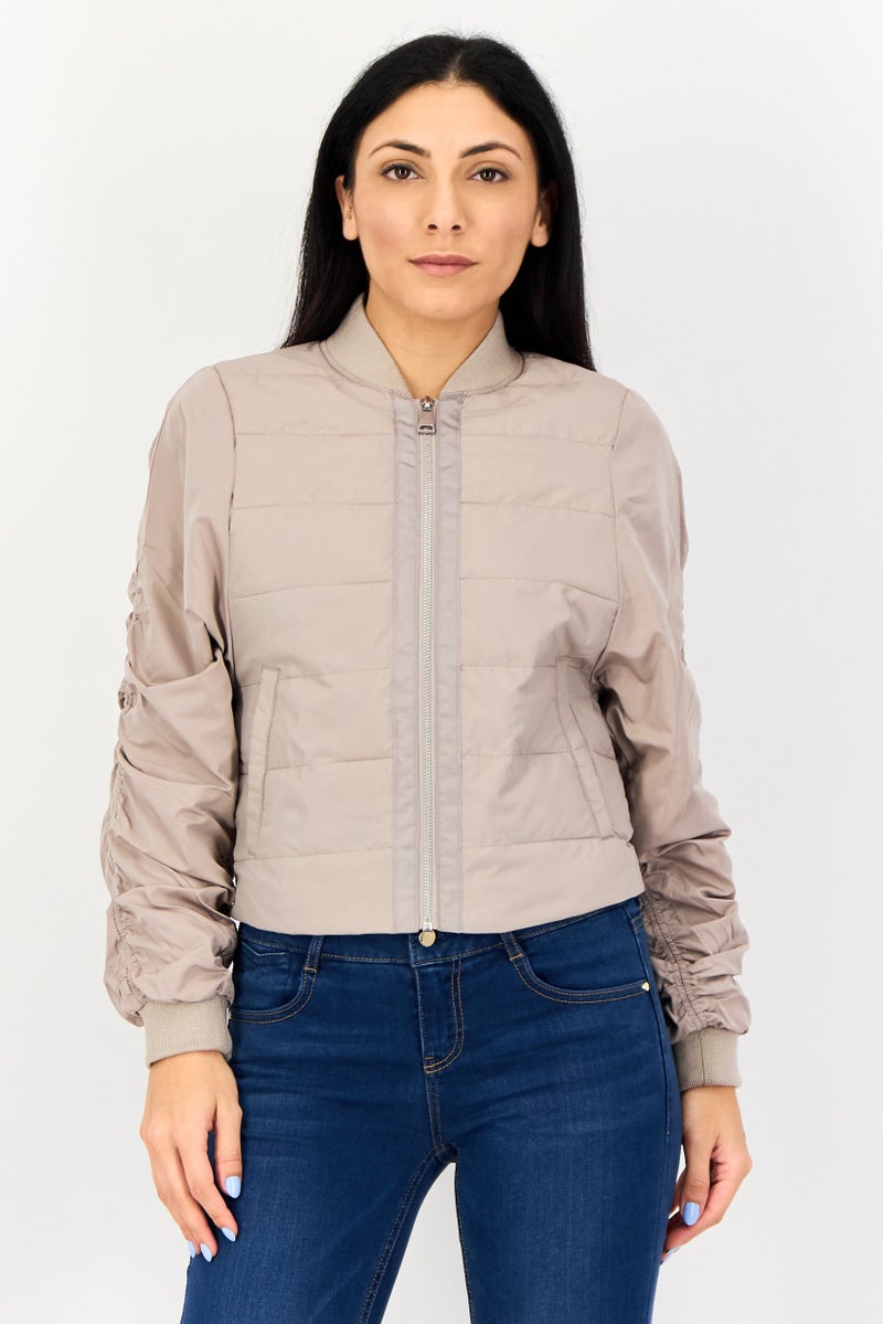 Andrew Marc Women Quilted Jacket, Taupe - Image 1