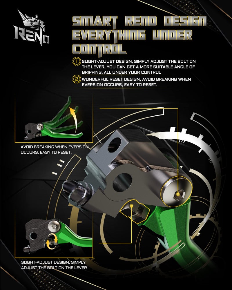 RENO Pivot Clutch Brake Levers Dirt Bike Adjustable Handle Compatible with KX65 KX85 KX100 KX112 KX125 KX250 KX250F RMZ250 RMZ450 Selected Years Green - Image 4