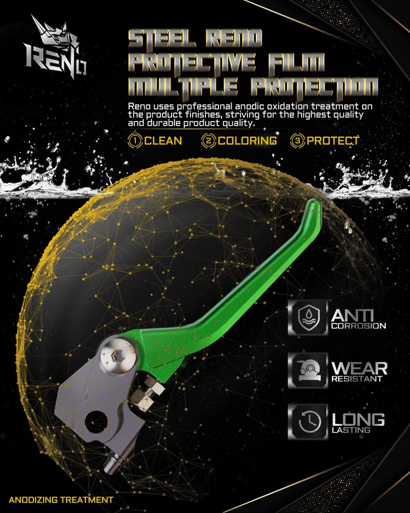 RENO Pivot Clutch Brake Levers Dirt Bike Adjustable Handle Compatible with KX65 KX85 KX100 KX112 KX125 KX250 KX250F RMZ250 RMZ450 Selected Years Green - Image 3