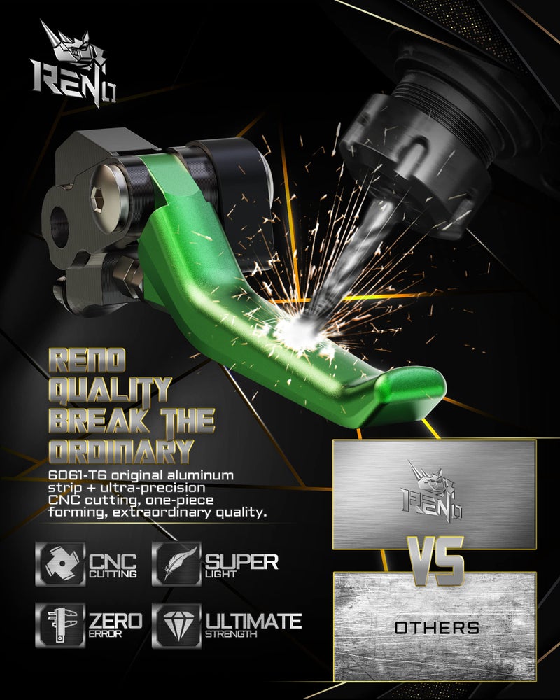 RENO Pivot Clutch Brake Levers Dirt Bike Adjustable Handle Compatible with KX65 KX85 KX100 KX112 KX125 KX250 KX250F RMZ250 RMZ450 Selected Years Green - Image 2