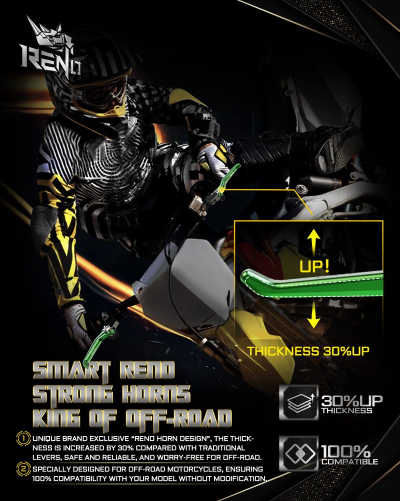 RENO Pivot Clutch Brake Levers Dirt Bike Adjustable Handle Compatible with KX65 KX85 KX100 KX112 KX125 KX250 KX250F RMZ250 RMZ450 Selected Years Green - Image 5