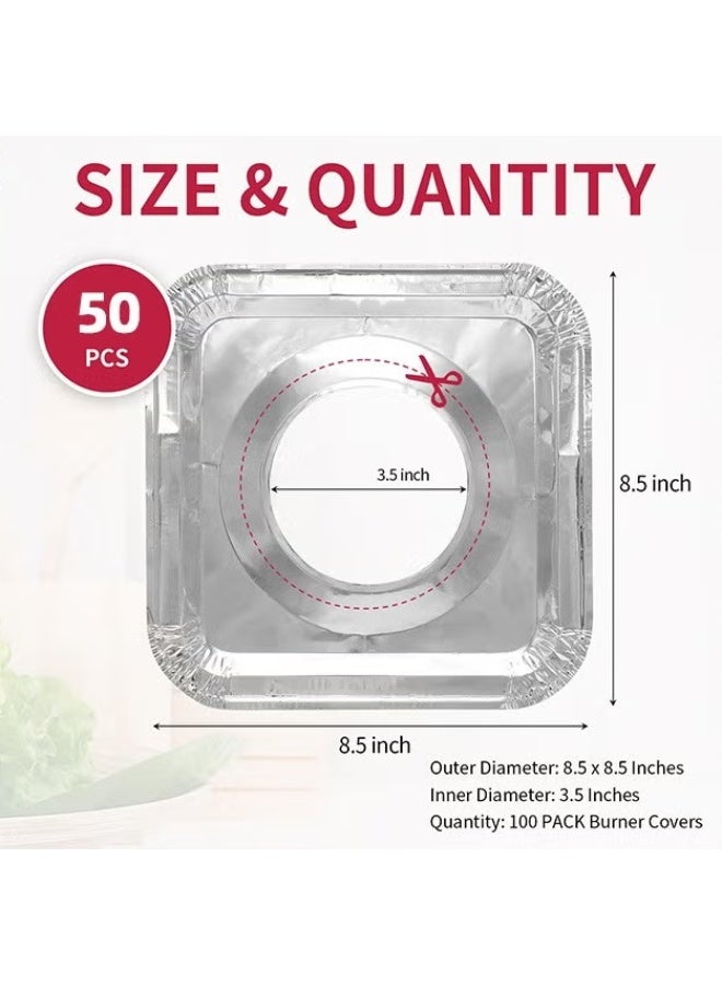 EETU 50 Pack Aluminum Stove Gas Stove Cover,Thick Chips Square Stove Linings,Available Gas Kit Protection,Outer Diameter: 8.5 x 8.5 Inch - Image 2