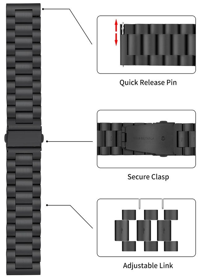 TStrap Metal Watch Strap 20mm - Black Quick Release Watch Straps for Men Women - Brushed Solid Stainless Steel Smart Watch Bracelet - Ladies Replacement Band Clasp Buckle - 16mm 18mm 20mm 22mm - Image 3