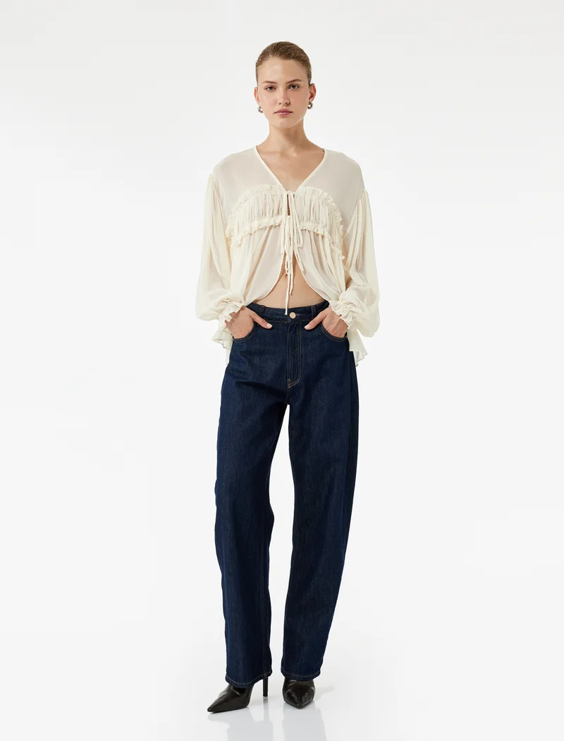 كوتون Ruffle Blouse