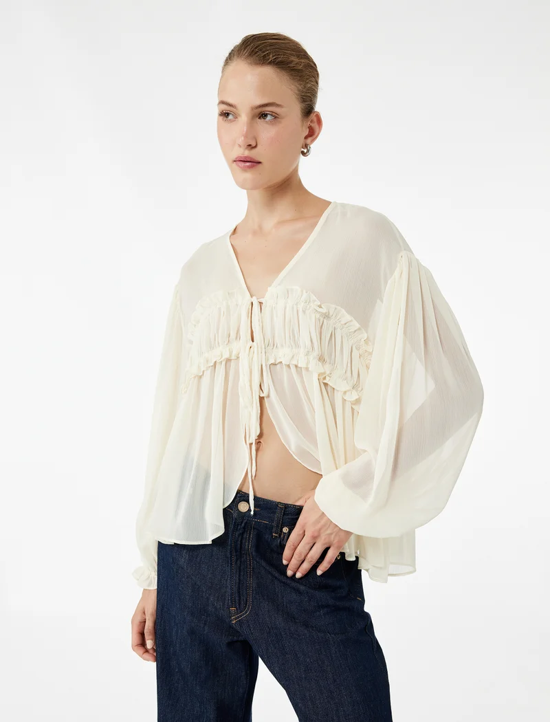 كوتون Ruffle Blouse