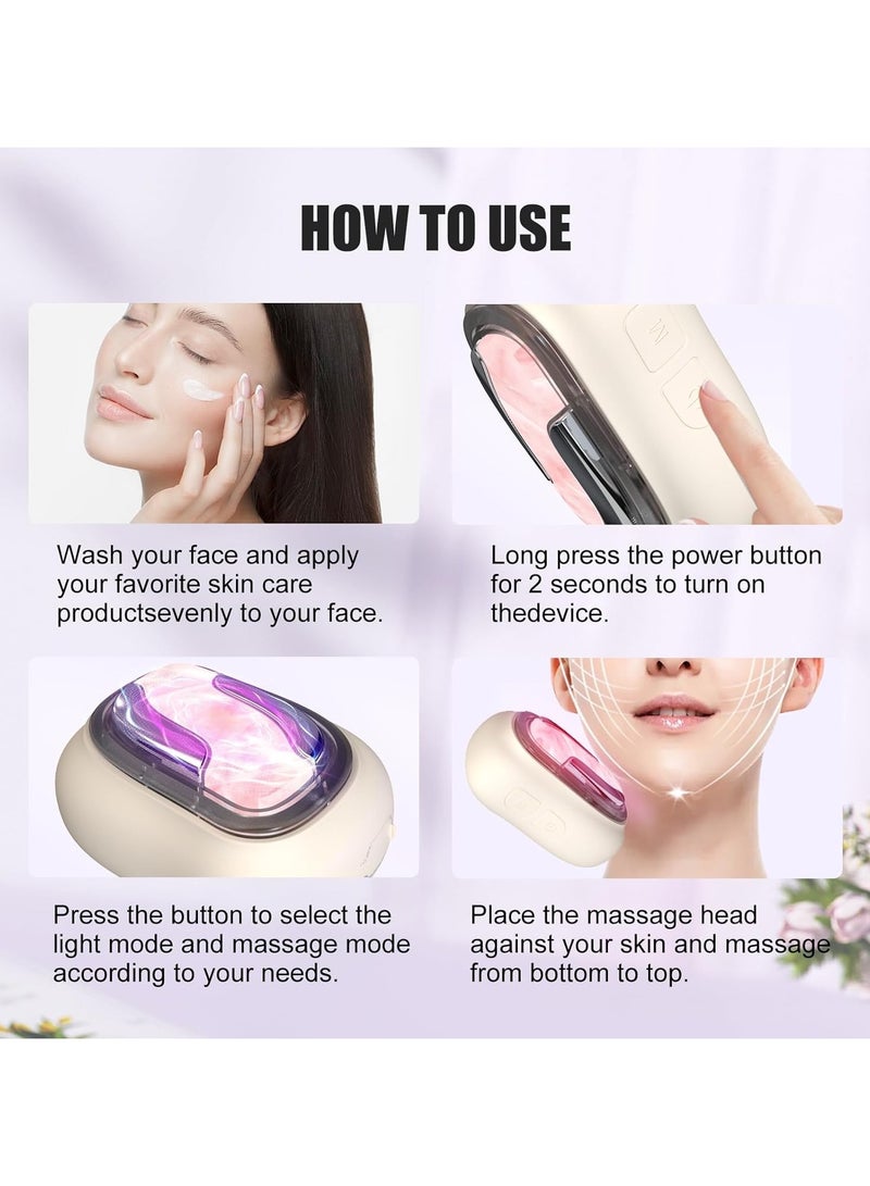 عام "مساج الوجه، جهاز مساج اليشم للوجه والرقبة مع علاج الضوء الأحمر، مساج اليشم بـ4 ألوان، أداة العناية بالبشرة، جهاز مساج منزلي للعناية بالبشرة" - Image 5