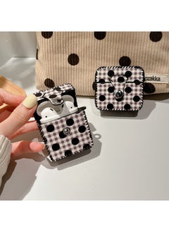 Suitable For AirPods 4 Headphone Case Cartoon All-inclusive Leather Case For Apple1/2 Generation Pro2 Bluetooth Protective Case One-piece Case-Color:One-piece Leather Case-plaid Polka Dot-Model:Airpods 1/2 Generation (protective Sleeve)