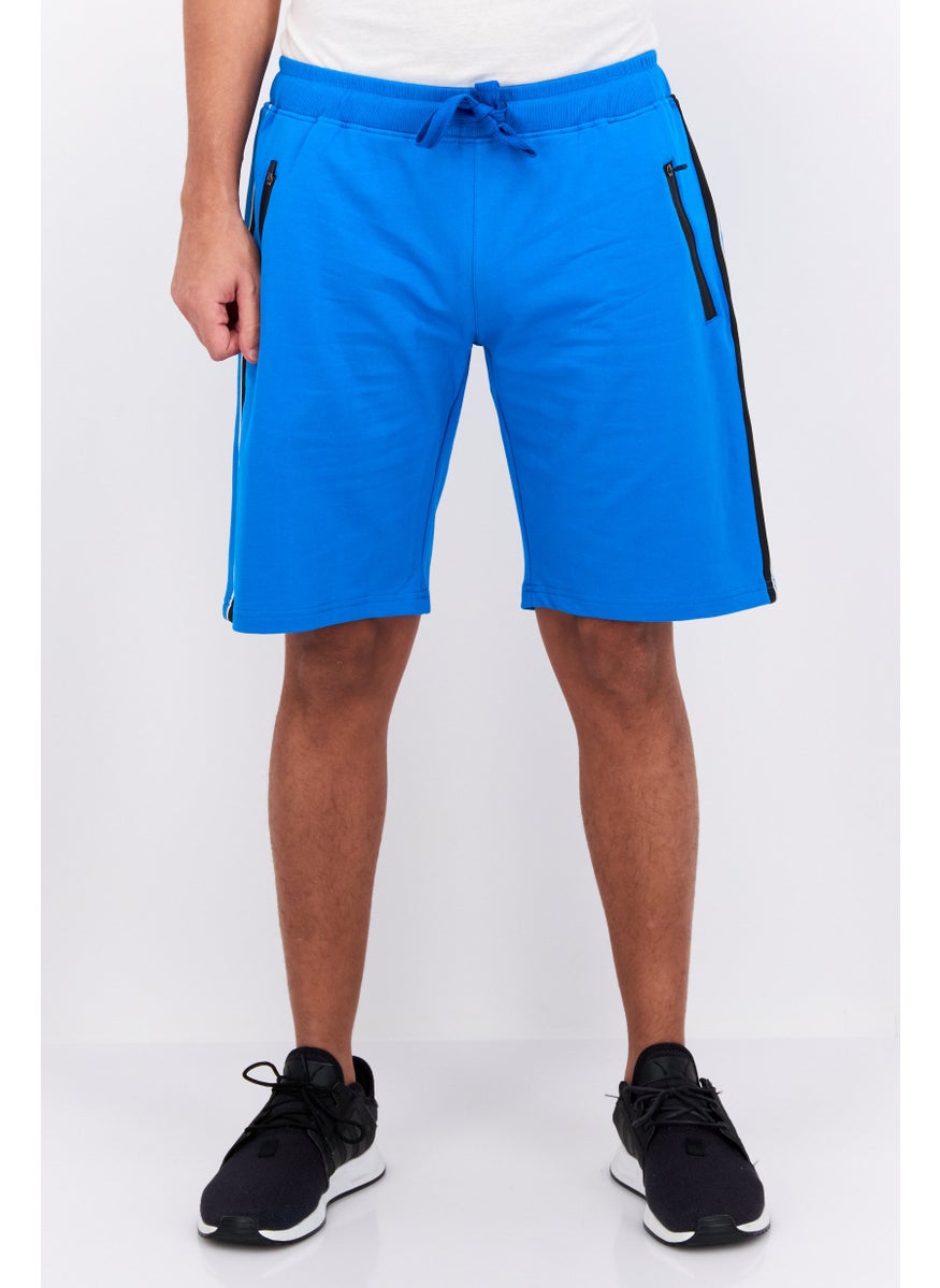 GAS Men Brand Logo Drawstring Basic Shorts, Blue  - Image 1