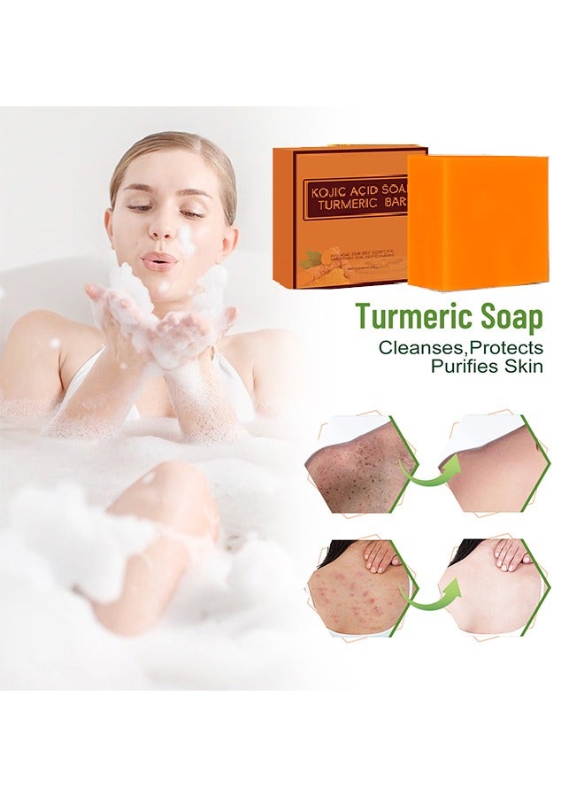 MOOYAM Koji Acid Soap Turmeric Bar，Koji Acid Soap for Dark Spots ，Turmeric Soap for Face and Body ，Kojic Acid Soap Skin Brightening ，Tumeric Soap for Acne Dark Spots Hand Soap Bar Acne Curcuma Soap for Blemishes Pimples Face Wash 100g  - Image 2