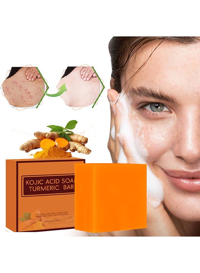MOOYAM Koji Acid Soap Turmeric Bar，Koji Acid Soap for Dark Spots ，Turmeric Soap for Face and Body ，Kojic Acid Soap Skin Brightening ，Tumeric Soap for Acne Dark Spots Hand Soap Bar Acne Curcuma Soap for Blemishes Pimples Face Wash 100g  - Image 1
