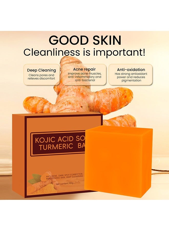 MOOYAM Koji Acid Soap Turmeric Bar，Koji Acid Soap for Dark Spots ，Turmeric Soap for Face and Body ，Kojic Acid Soap Skin Brightening ，Tumeric Soap for Acne Dark Spots Hand Soap Bar Acne Curcuma Soap for Blemishes Pimples Face Wash 100g  - Image 5