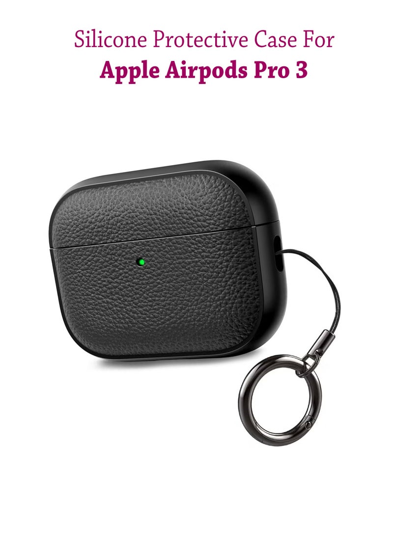 Apple Airpods Pro 3 Silicone Case | Compatible with Apple Airpods Pro 3 | Shockproof Full-Body Protective Case Cover for Apple Airpods Pro 3 with Ring Keychain (Airpods Not Included) - Black - Image 1