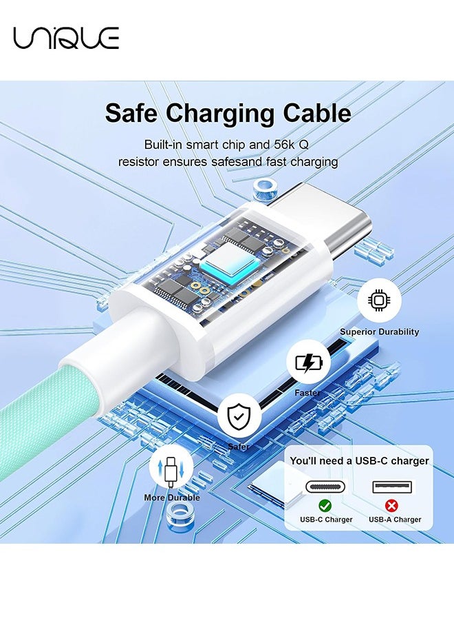 Unique - 2 Meters Charging Cable, 60W Long Braided Type C Charger Cable for Fast Charging, USB C to USB C Charger Cable for iPhone 15 Series/Samsung/MacBook/Google/Android/Laptop Phone Charger Cable - Green - Image 1