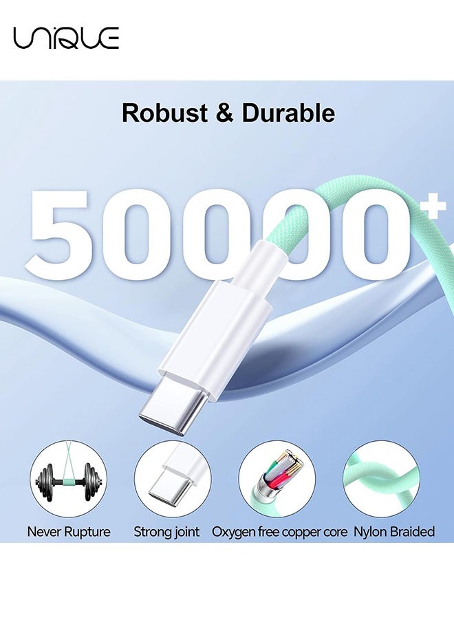 Unique - 2 Meters Charging Cable, 60W Long Braided Type C Charger Cable for Fast Charging, USB C to USB C Charger Cable for iPhone 15 Series/Samsung/MacBook/Google/Android/Laptop Phone Charger Cable - Green - Image 1