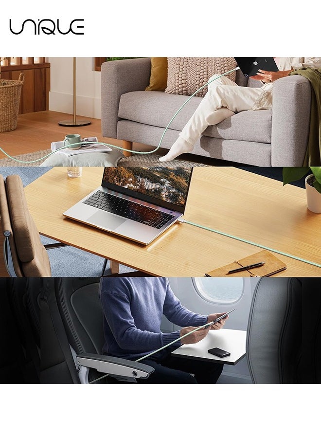 Unique - 2 Meters Charging Cable, 60W Long Braided Type C Charger Cable for Fast Charging, USB C to USB C Charger Cable for iPhone 15 Series/Samsung/MacBook/Google/Android/Laptop Phone Charger Cable - Green - Image 1