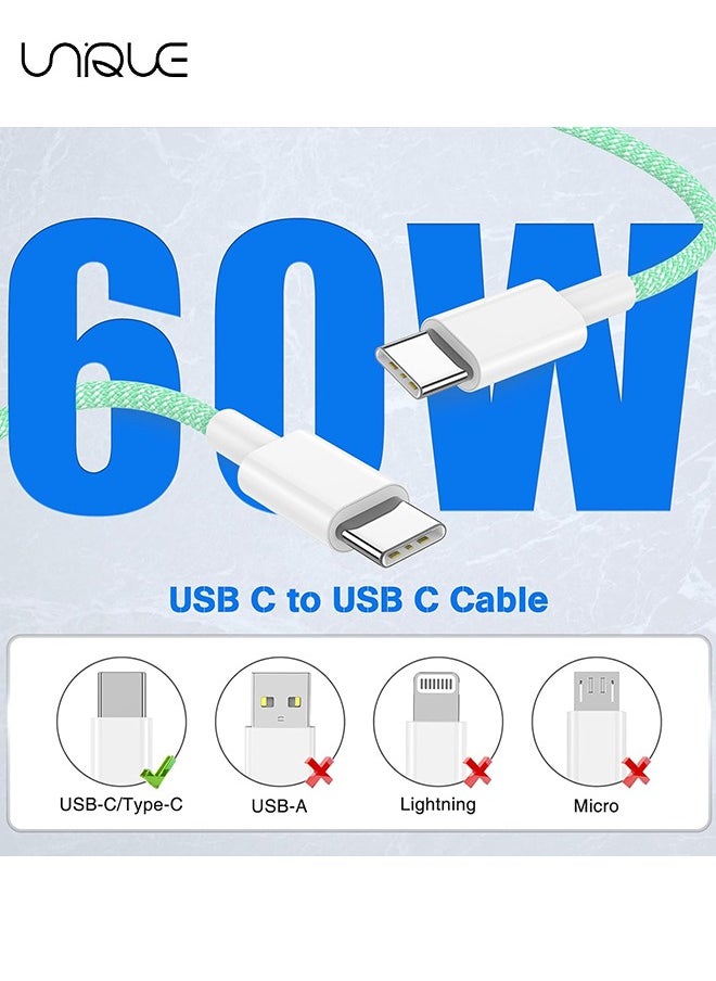 Unique - 2 Meters Charging Cable, 60W Long Braided Type C Charger Cable for Fast Charging, USB C to USB C Charger Cable for iPhone 15 Series/Samsung/MacBook/Google/Android/Laptop Phone Charger Cable - Green - Image 1