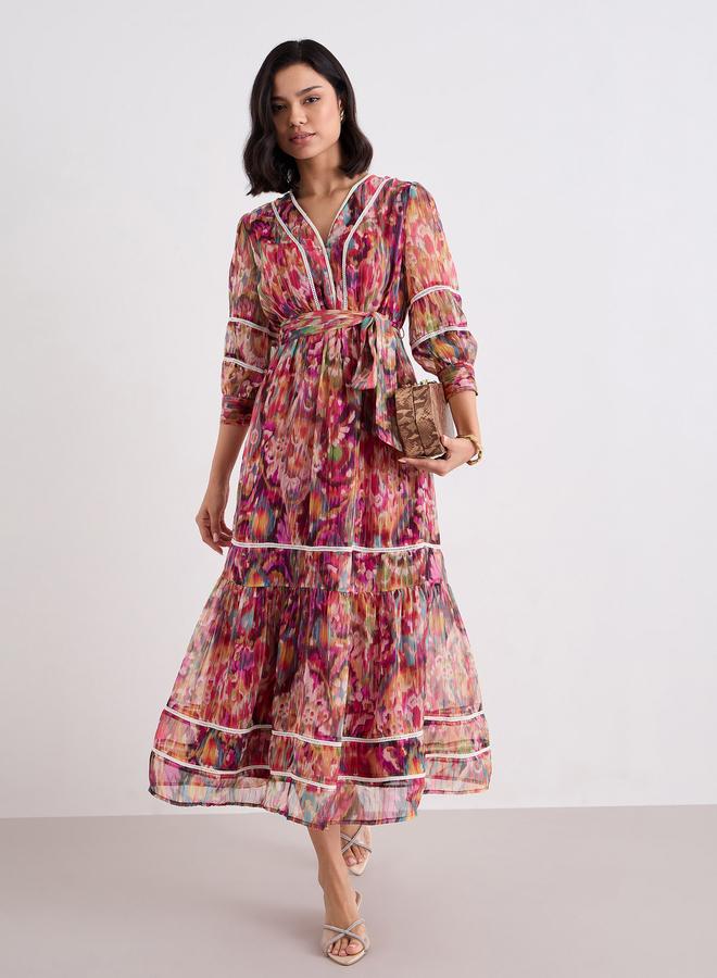 ستايلي فستان طويل بتفاصيل كسرات - Image 1