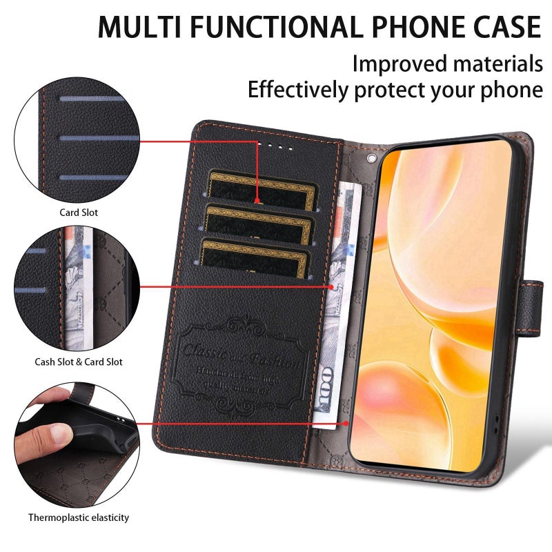 erorex For Honor X70 5G Litchi Texture RFID Blocking 3-Card Wallet Leather Phone Case(Black) - Image 3