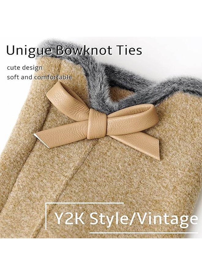 قفازات شتوية نسائية، قفازات دافئة مقاومة للرياح ومزودة بخاصية اللمس، مبطنة بفرو ناعم وسميك. - Image 4