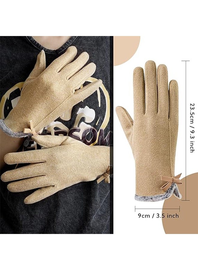 قفازات شتوية نسائية، قفازات دافئة مقاومة للرياح ومزودة بخاصية اللمس، مبطنة بفرو ناعم وسميك. - Image 5