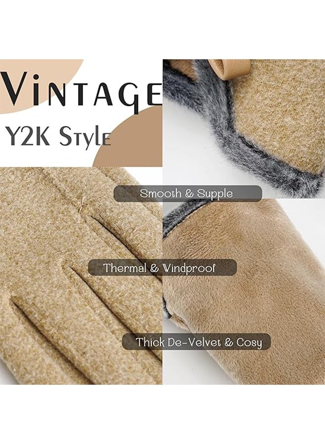 قفازات شتوية نسائية، قفازات دافئة مقاومة للرياح ومزودة بخاصية اللمس، مبطنة بفرو ناعم وسميك. - Image 3